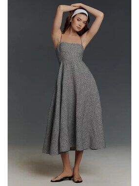 yuliy linen dress Reformation | Dresses | New Reformation Yuliy Linen Midi Dress Sz2 Chloe Blue Ivory Floral Wedding
